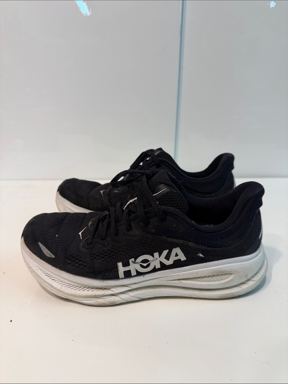 Used Hoka Bondi 9 men’s Black Athletic Running Shoes size 10 D